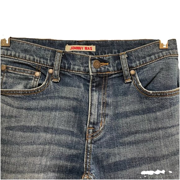 JOHNNY WAS Medium Wash Straight Leg Midrise Rise Blue Jeans Sz 25 - Picture 3 of 6